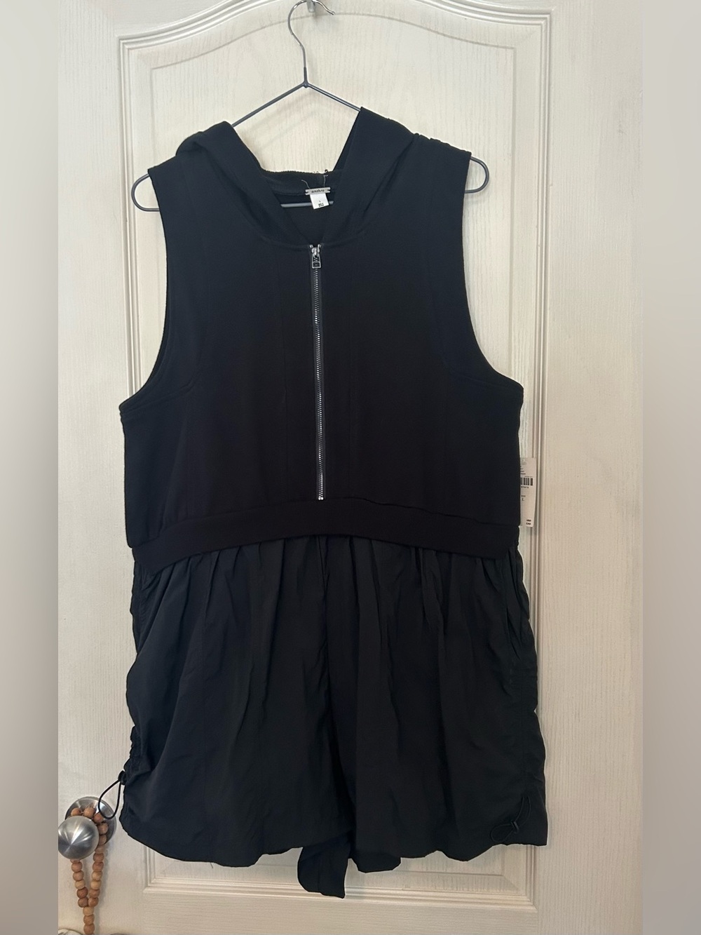 Anthropologie Black Hooded Zip Front Short Jumpsuit